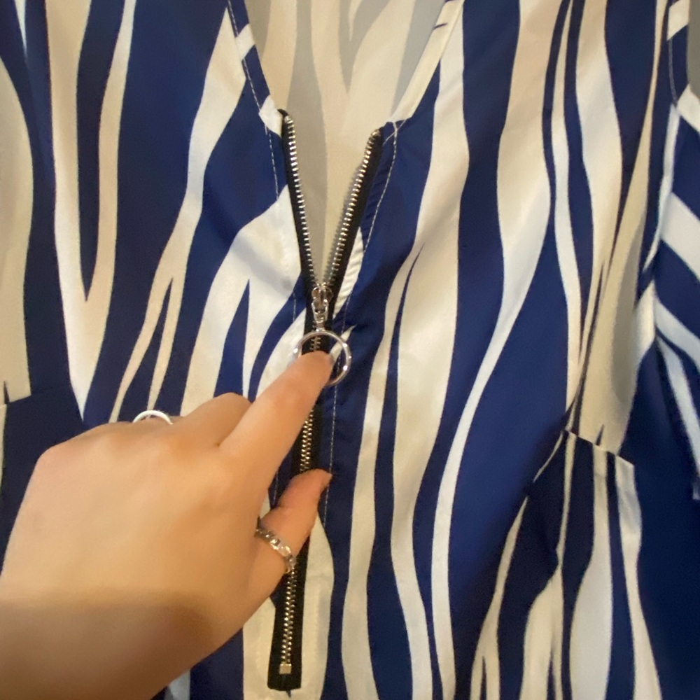 SHEIN Navy and White Zebra Print Cold Shoulder Blouse - Picture 4 of 5